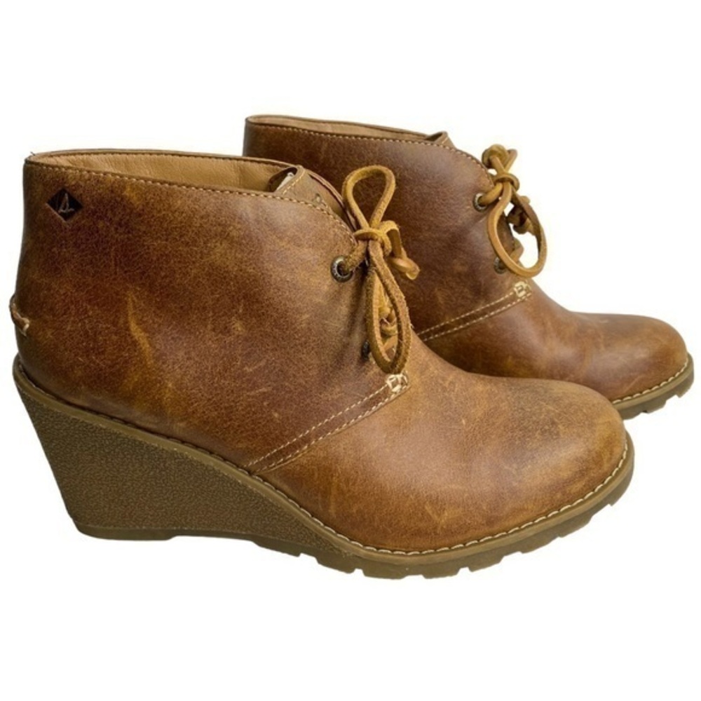 Sperry Stella Prow Brown Leather Lace-Up Wedge Bootie